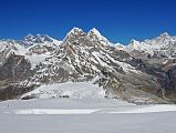 12 10 Nuptse South Face, Everest, Lhotse South Face, Lhotse, Lhotse Middle, Lhotse Shar, Peak 41, Mera La, P6770, Makalu West Face From Mera High Camp I enjoyed the magnificent views from Mera High Camp (5770m) at midday to the north: Nuptse South Face, Everest, Lhotse South Face, Lhotse, Lhotse Middle, Lhotse Shar, Peak 41, Mera La, P6770, Makalu West Face and Hongu Chuli.